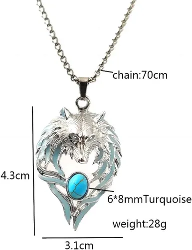 Vista 2 de Collar de lobo para mujeres y hombres, collar luminoso con colgante de cabeza de lobo vikingo, regalo de Halloween, joyería que brilla