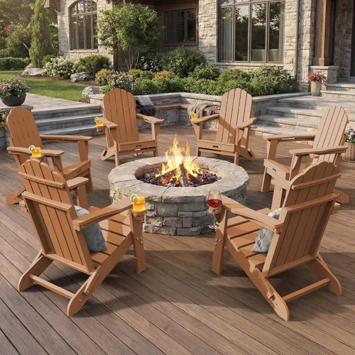 Vista 28 de Silla Adirondack plegable, silla Adirondack de HDPE con 2 soportes para tazas, sillas para fogatas al aire libre de fácil montaje para patio