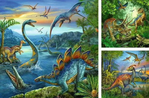 Vista 2 de Ravensburger Dinosaur Fascination - Juego de rompecabezas de 3 x 49 piezas - 09317 - Cada pieza es única, las piezas encajan perfectamente