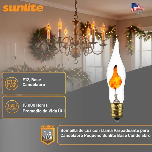 Vista 2 de Sunlite Lámpara de araña pequeña parpadeante con base de candelabro, naranja, para iluminación navideña y decorativa, E12, base de candelabro