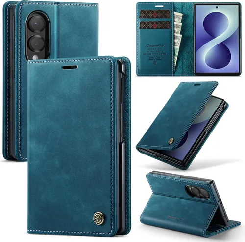 Vista 105 de Funda tipo cartera para Samsung Galaxy Z Flip 7 de piel con tarjetero y función atril, cierre magnético, bloqueo RFID, TPU a prueba de golpes Negro