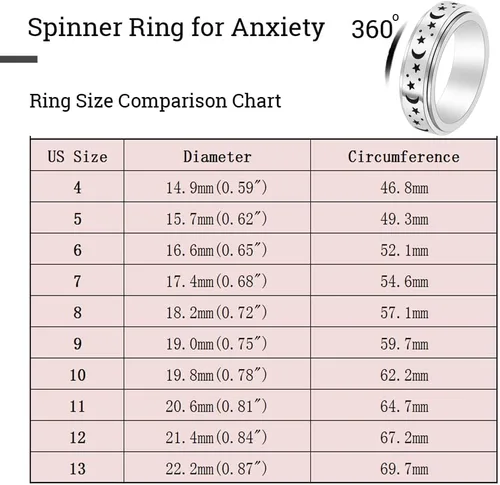 Vista 6 de Anillo de ansiedad OreilleStar para mujer, anillo de dedo de acero inoxidable, juguetes de dedo para adultos, anillos giratorios para el pulgar 2