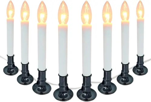 Vista 9 de Paquete de 4 Lámparas de Vela Eléctrica para Ventana con Base Chapada en Peltre, Luz de Vela de Ventana de Navidad, Interruptor