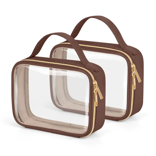 Vista 15 de Bolsa de aseo transparente Wedama, paquete de 2 bolsas de maquillaje transparentes con asas, bolsas cosméticas de PVC para mujeres y hombres, bolsas