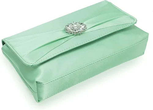 Vista 4 de CHARMING TAILOR Bolso de noche para mujer, con solapa plisada, de satén, formal, broche de diamantes, adornado, embrague