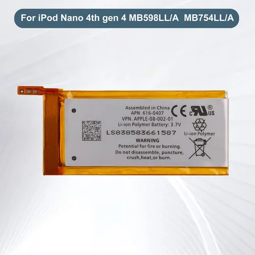 Vista 2 de Batería de repuesto 616-0407 compatible con iPod Nano 4ª generación 4 MB598LL/A A1285 MB754LL/A MB903LL/A con herramientas