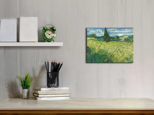 Vista 2 de Wieco Art Green Field 1889 - Lienzo decorativo clásico de Van Gogh, arte de pared estirado listo para colgar para decoración de oficina en casa