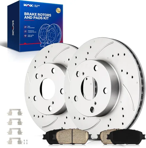 Vista 78 de Kit de freno delantero KAX, rotores de freno ranurados y con hendiduras, pastillas de freno cerámicas Compatible con Honda Accord 1990 1991 1992