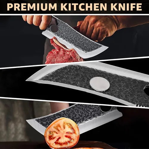 Vista 5 de DRGSKL Cuchillo Hendidor de Carne Forjado a Mano Cuchillos de Carnicero para Padres para Cortar Carne Cuchillo de Chef de Espiga Completa con Funda
