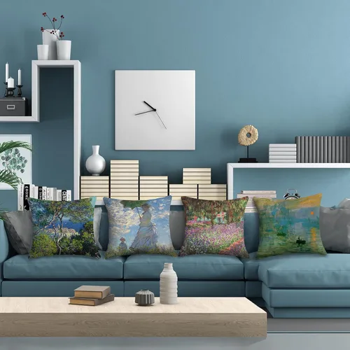 Vista 4 de Claude Monet - Juego de 4 fundas de almohada de pintura de 18 x 18 pulgadas, fundas de almohada cuadradas decorativas para sofá, auto
