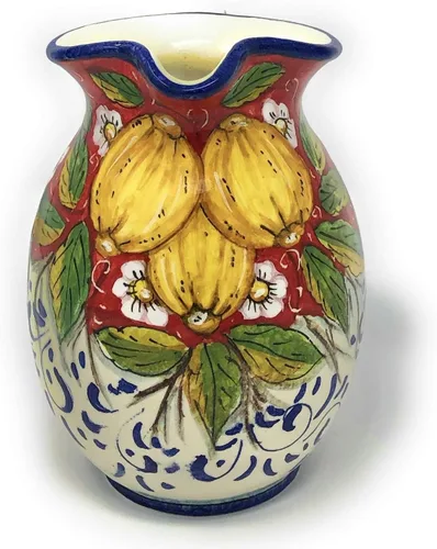 Vista 2 de CERAMICHE D'ARTE PARRINI - Cerámica italiana Arte Jarra de cerámica Vino Vine gal 0,264 Limones decorados pintados a mano Hecho en ITALIA Toscana