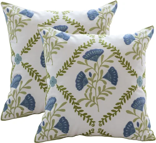 Vista 17 de YIcabinet Paquete de 2 Fundas de Almohadas Decorativas, Fundas de Almohadas Bordadas con Diseño de Hojas y Copos de Nieve, Fundas de Almohadas