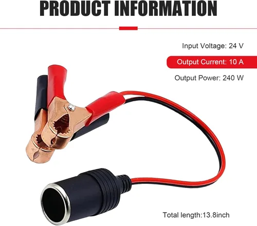 Vista 2 de 2 enchufes para encendedor de cigarrillos, 13.78 pulgadas, enchufe hembra de 12 V, cable de extensión con clips de cocodrilo, universal