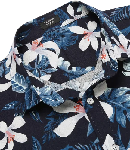Vista 5 de COOFANDY Camisas hawaianas de manga corta para hombre, estilo casual, con botones, para playa tropical