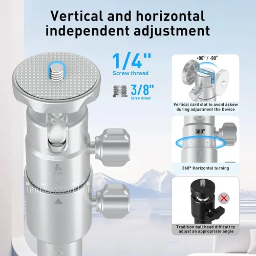 Vista 5 de Ailight TS50 Soporte para cámara, 12.6 a 53.1 pulgadas de altura, adaptador universal de tornillo de 1/4 a 3/8 pulgadas con cabezal giratorio