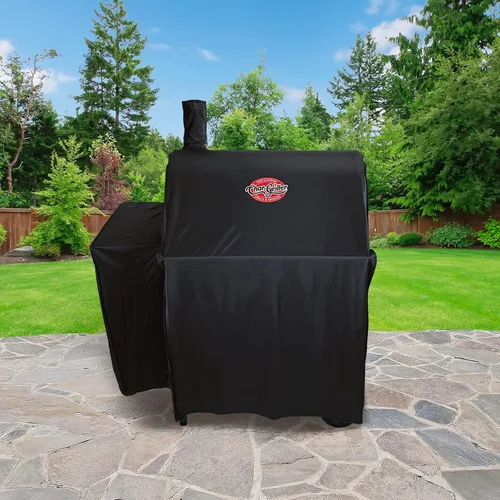 Vista 4 de Char-Griller® Cubierta de poliéster duradera para parrilla y ahumador con material impermeable, forro de PVC y diseño extensible en negro, 46
