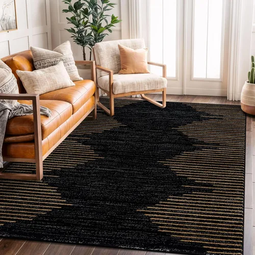 Vista 47 de Rugshop Alfombra bohemia a rayas resistente a las manchas, color beige, 2 x 7 pies