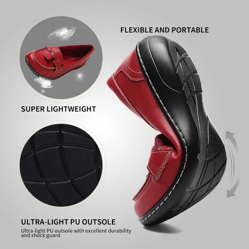 Vista 5 de Artisure Mocasines de cuero clásicos y cómodos para mujer, estilo casual, con borlas, bonitos zapatos de vestir para el trabajo, oficina, zapatos