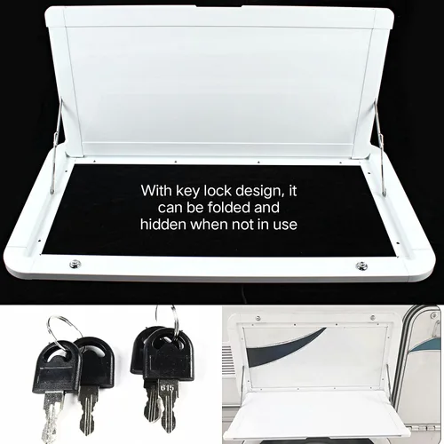 Vista 6 de Mesas plegables de 31.5 pulgadas para caravana, mesa plegable de aleación de aluminio, mesa de pared plegable con cerradura para caravana, camino al