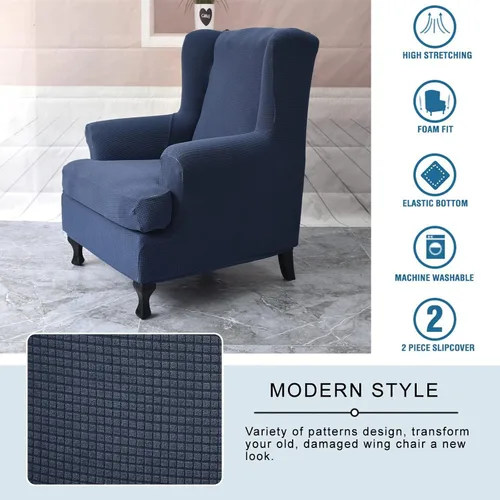 Vista 5 de KRFOONN Fundas para Silla con Respaldo de Alas, 2 Piezas, Fundas Elásticas de Elastano para Silla con Respaldo de Alas, Fundas para Sofá, Fundas