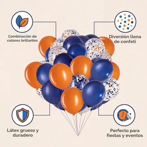 Vista 5 de Orange Navy Blue Balloons 12 Inch 50 Pack Latex Confetti Party Decorations Azul marino y naranja