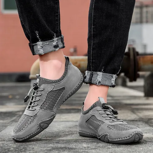 Vista 5 de Boxpopla Zapatos deportivos de malla para hombre para senderismo y caminar, zapatos deportivos de verano, transpirables, antideslizantes, ligeros