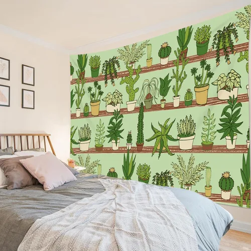 Vista 19 de HVEST Tapiz de cactus con diseño de plantas suculentas del desierto tropical en estante de madera, tapiz para colgar en la pared, acuarela botánica