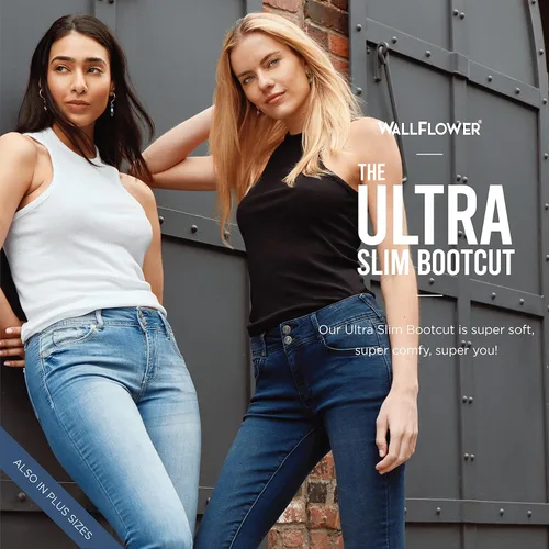 Vista 8 de WallFlower Jeans ultra delgados para mujer, corte de bota, tiro medio, Insta Soft Juniors Jeans