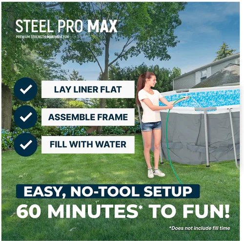 Vista 8 de Bestway 56655E Power Steel - Juego de piscina de 16 x 10 x 42 pulgadas, marco ovalado para exteriores sobre el suelo, con bomba de filtro