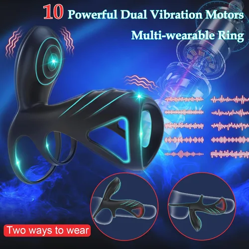 Vista 5 de Anillo vibrador para el pene vibrador, vibrador portátil para parejas masculinas y adultas, juguetes sexuales para hombres y parejas, anillos
