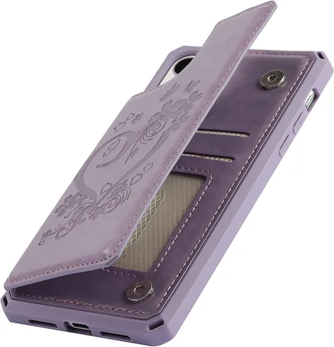 Vista 8 de iCoverCase Funda compatible con iPhone 11 con tarjetero para mujer, bloqueo RFID en relieve, piel sintética con correa de muñeca de 6.1 pulgadas