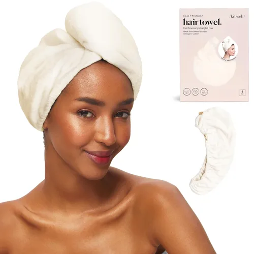 Vista 16 de Kitsch Toalla de pelo de microfibra para mujeres - Negro Ultra Absorbent Microfiber Hair Towels for All Hair Types – Anti-Frizz Hair Wrap Towels