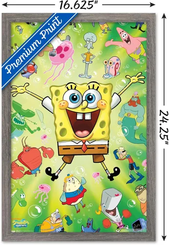 Vista 3 de Trends International Nickelodeon Bob Esponja - Póster de pared de explosión, 14.725 x 22.375 pulgadas, versión enmarcada de madera de granero