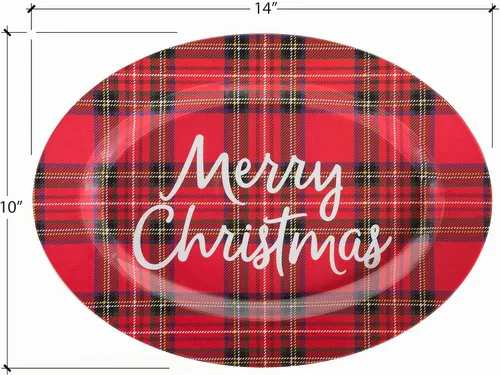 Vista 3 de C.R. Gibson Plato de melamina reutilizable a cuadros rojos para galletas, cenas y fiestas, 14 x 10 pulgadas