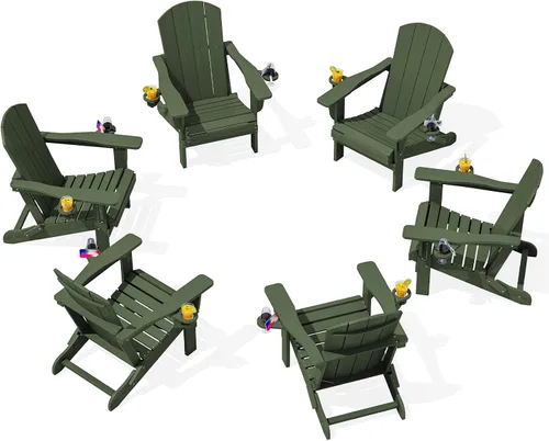 Vista 27 de SERWALL Silla Adirondack plegable, Silla Adirondack HDPE con textura de madera - gris