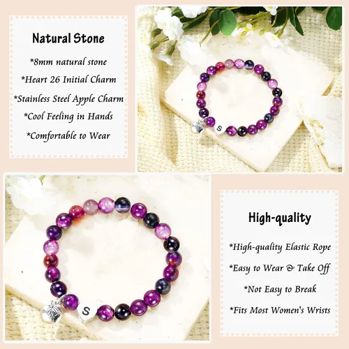 Vista 4 de M MOOHAM Regalos para profesores para mujeres, regalos de agradecimiento para profesores, pulseras de piedra natural para profesores, pulseras