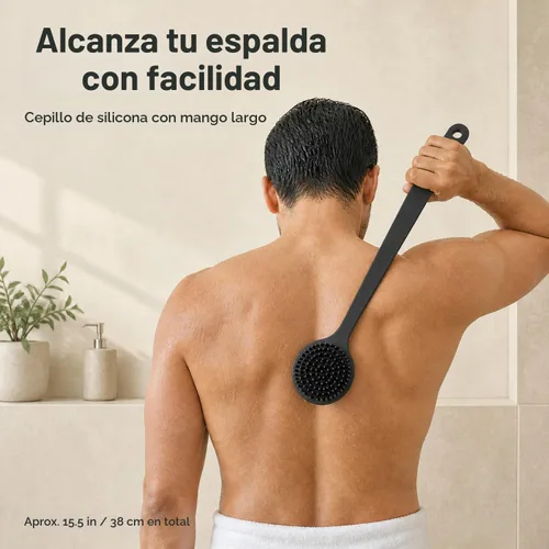 Vista 2 de Depurador corporal de silicona, depurador de espalda de mango largo para cuerpo, cepillo de espalda para ducha, exfoliante corporal Negro