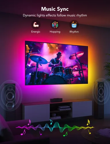 Vista 4 de Govee Tira de retroiluminación LED para TV, retroiluminación LED inteligente RGBIC para televisores de 40 a 50 pulgadas, sincronización de música
