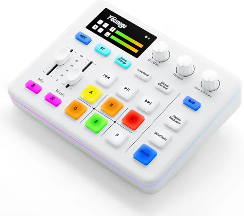 Vista 9 de Facmogu G9 Mezclador de Audio, Mezclador de PC RGB para Transmisión con Interfaz XLR para Micrófono, Control de Volumen, Botón de Silencio