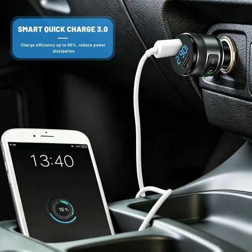 Vista 2 de IMDEN Transmisor FM Bluetooth 6.0 para adaptador de coche con reproductor