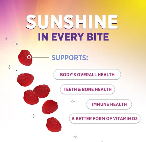 Vista 6 de Gomitas de vitamina D3 de 125 mcg (5000 UI) por porción, apoyo inmunológico y apoyo óseo, suplemento dietético de gomitas de vitamina D, suplemento