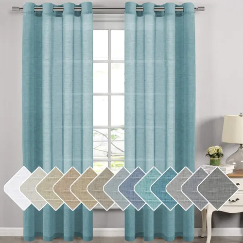 Vista 26 de H.VERSAILTEX Cortinas de lino de mezcla natural para sala de estar/cortinas de lino semitransparentes reductoras de luz de 54 pulgadas de largo