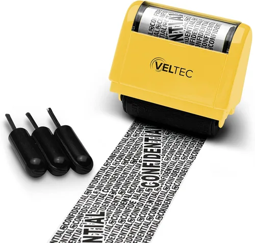 Vista 13 de Veltec Rodillo de tinta protector de identificación - Juego de sellos de rodillo de protección contra robo de identidad (negro, sello + 3 recambios)