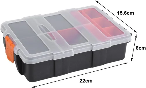 Vista 5 de Caja de almacenamiento de PP resistente con 11 compartimentos ranuras, estuche de almacenamiento de dos capas para tornillos, tuercas y pernos