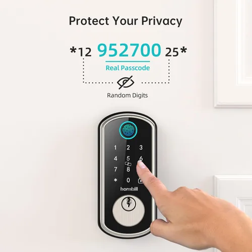 Vista 3 de Cerradura de puerta inteligente WiFi: cerradura de puerta de entrada sin llave con asa, cerradura inteligente de huellas dactilares con 2 perillas