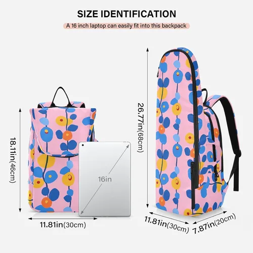 Vista 3 de Mochila de tenis para adultos, transpirable, flores azules y naranjas, rosa, 2 raquetas, bolsa con almohadilla protectora para mujeres, hombres
