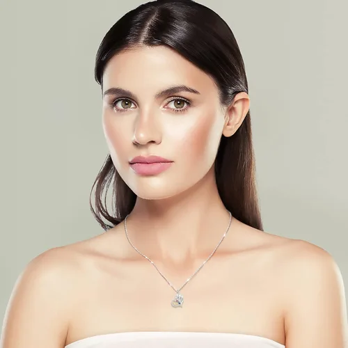 Vista 3 de Delicado pequeño y elegante collar de madre de 0.85 pulgadas con piedras natales chapado en oro de 18 quilates, regalo para mamá, abuela, hermana