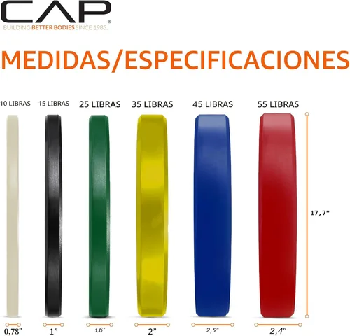 Vista 3 de CAP Juego de pesas olímpicas de 2 pulgadas 100-370 libras Varios colores Estante de almacenamiento opcional
