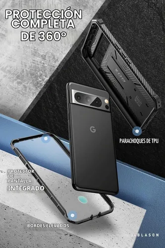Vista 4 de i-Blason Armorbox - Funda para Google Pixel 8 Pro con soporte y clip para Negro