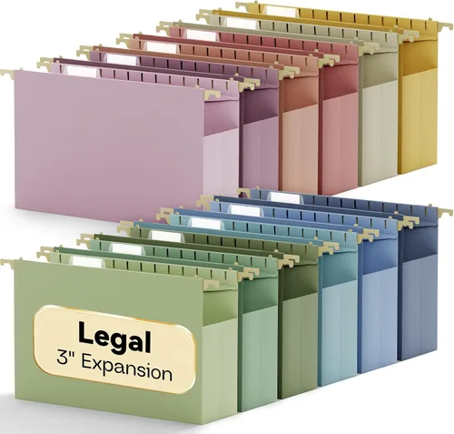 Vista 12 de Carpetas colgantes de plástico tamaño legal, carpeta de archivador expandible de 1 pulgada con pestañas, paquete de 12 carpetas colgantes